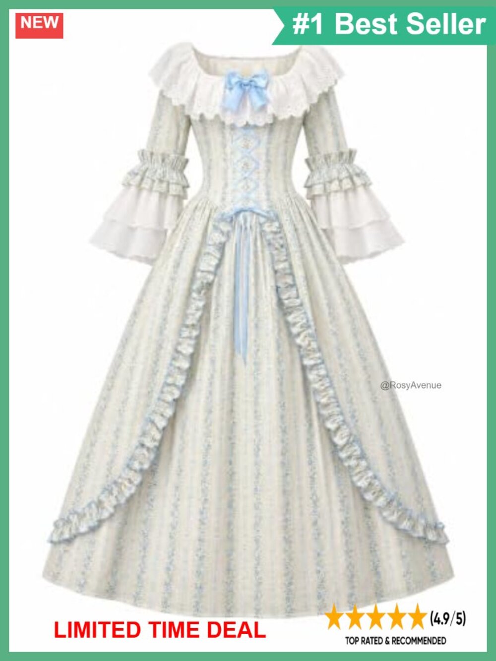Rococo Floral Midi Dress Corset Lace-Up Bell Sleeve Vintage Style